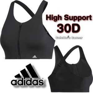 Adidas Black Ultimate Bra, High Support, Zip Front, Size 30D XS Long Line